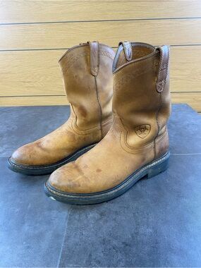 Ariat Men’s Tan Leather Pull-On Western Work Boots 10.5 D